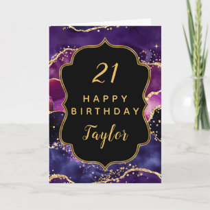 Dark Lila und Gold Sequins Agate Happy Birthday Karte
