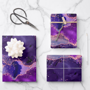 Dark Lila und Pink Glitzer Sequins Agate Geschenkpapier Set