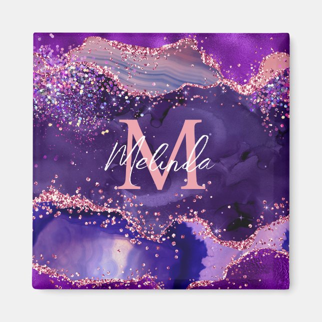 Dark Lila und Pink Glitzer Sequins Agate Magnet (Vorne)