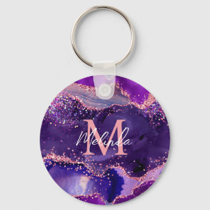 Dark Lila und Pink Glitzer Sequins Agate Schlüsselanhänger