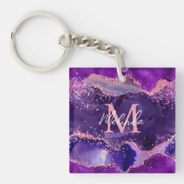 Dark Lila und Pink Glitzer Sequins Agate Schlüsselanhänger