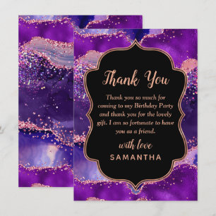 Dark Lila und Pink Sequins Agate Birthday Dankeskarte