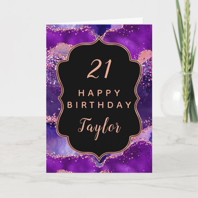 Dark Lila und Pink Sequins Agate Happy Birthday Karte (Vorderseite)
