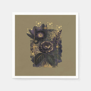 Dark Magical Floral Bouquet in Golden Frame Serviette