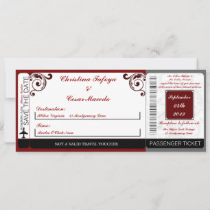Dark Maroon Grey Boarding Pass Faire-part de maria
