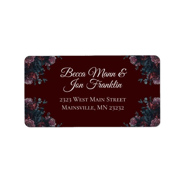 Dark Maroon Mauve Gothic Elegant Wedding Adressaufkleber (Vorne)