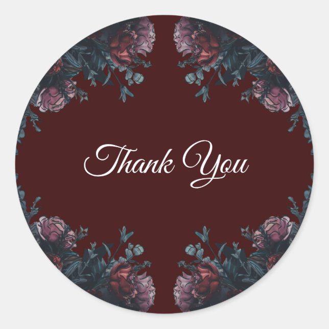 Dark Maroon Mauve Gothic Elegant Wedding Runder Aufkleber (Vorderseite)