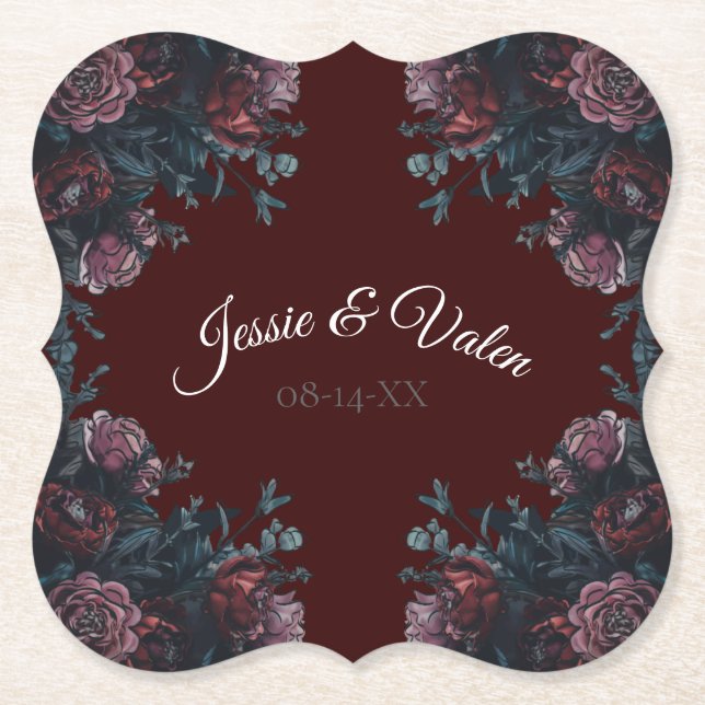 Dark Maroon Mauve Gothic Elegant Wedding Untersetzer (Vorderseite)