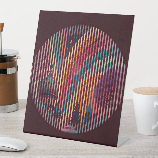 Dark Maroon Striped Pedestal Sign – Customizable Sockelschild (In Situ)