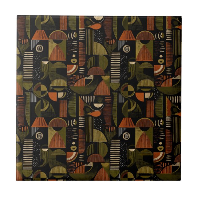 Dark Mid Century Geometric Pattern (1) Fliese (Vorderseite)