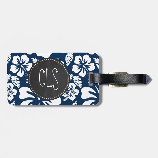Dark Midnight Blue Tropical Chalkboard Look Gepäckanhänger (Rückseite horizontal)