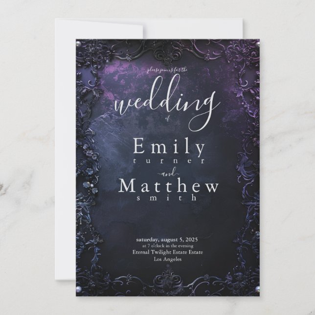 Dark Midnight Gothic Elegance Wedding Einladung (Vorderseite)