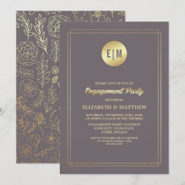 Dark Mocha Gold Floral Engagement Party Einladung