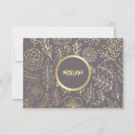 Dark Mocha | Gold Floral Muster Wedding RSVP Card