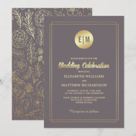 Dark Mocha Gold Floral Wedding Einladung