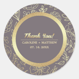 Dark Mocha Gold Floral Wedding Vielen Dank Runder Aufkleber