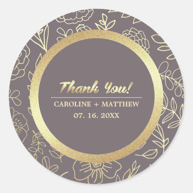 Dark Mocha Gold Floral Wedding Vielen Dank Runder Aufkleber (Vorderseite)