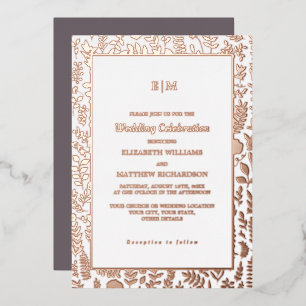 Dark Mocha Rose Gold Luxury Wedding Real Folieneinladung