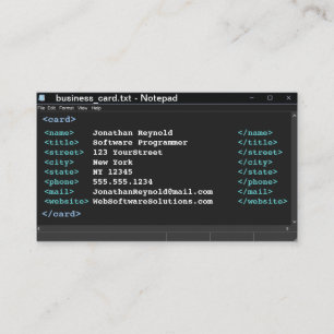 Dark Mode Notepad Coder Format Computer-Programmie Visitenkarte