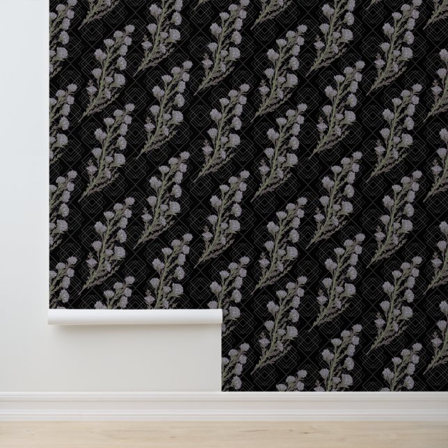 Dark & Moody Art Deco Floral Geometric Tapete (Anwendung)