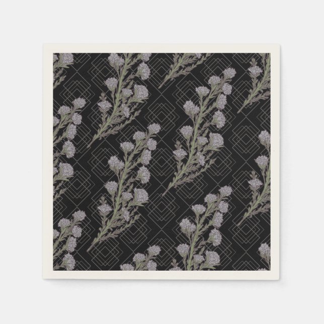 Dark & Moody Art Nouveau Lavender Floral Serviette (Vorderseite)