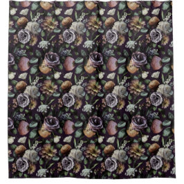 Dark Moody Autumn Floral Lila Duschvorhang