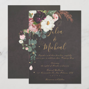 Dark Moody Autumn Floral Wedding Einladung