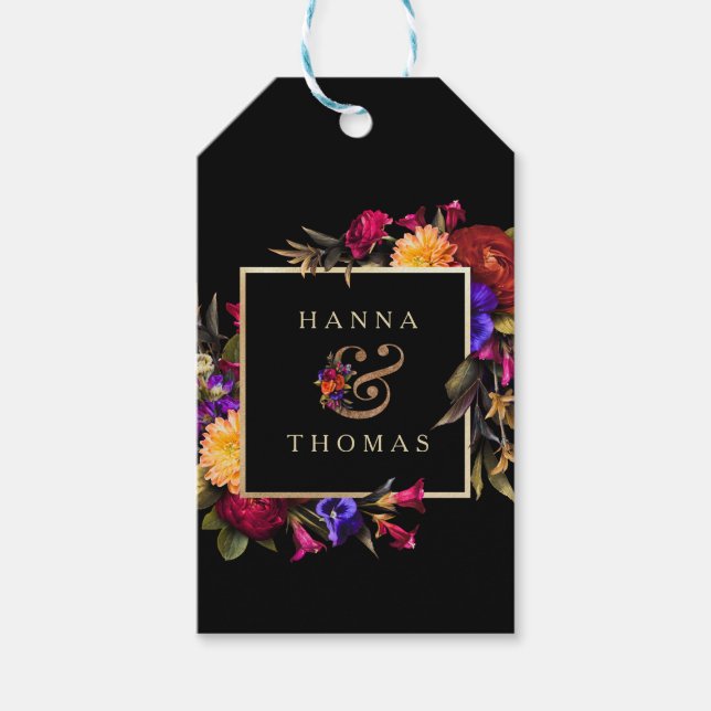 Dark Moody Autumn Floral Wedding Geschenkanhänger (Vorderseite)