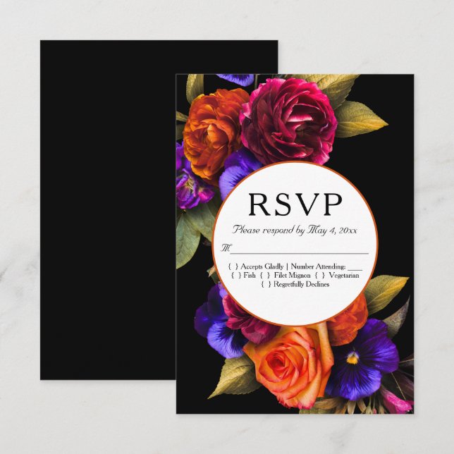Dark Moody Autumn Floral Wedding RSVP (Vorne/Hinten)