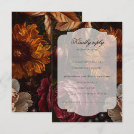 Dark Moody Baroque Florals Blume Hochzeit im Herbs RSVP Karte