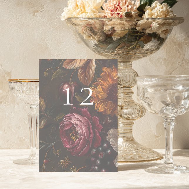 Dark Moody Baroque Florals Blume Hochzeit im Herbs Tischnummer (Von Creator hochgeladen)