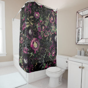 Dark Moody Berry Plum Sparkle Floral Modern Duschvorhang