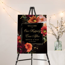 Dark Moody Black Burgundy Orange Floral Wedding