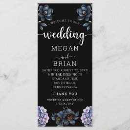 Dark Moody Black Floral Classic Typography Wedding Programm