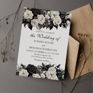 Dark Moody Black Gothic Rose Hochzeitseinladung Einladung