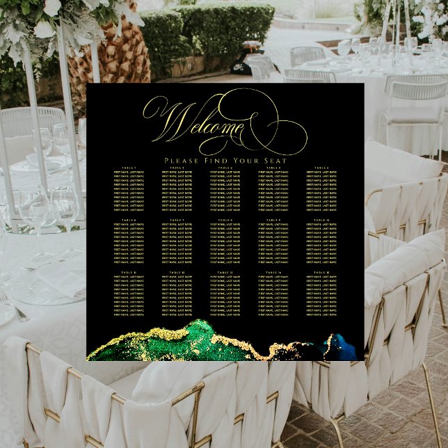 Dark Moody Black Green Bronze Seekarte Poster (Dark Moody 15 Table Black Green Seating Chart)