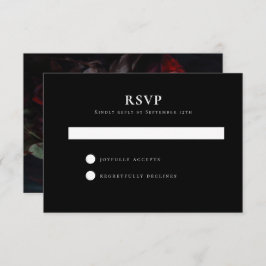Dark Moody Black Romantic Rose Wedding Simple RSVP Karte