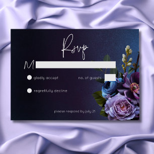 Dark Moody Blue Lavender Floral Moderne Hochzeit RSVP Karte