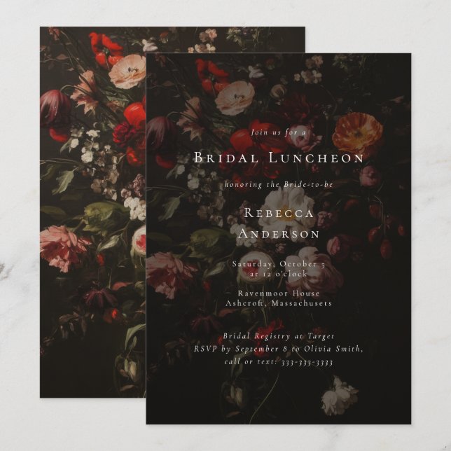 Dark Moody Blume Romantic Wedding Brautparty Einladung (Vorne/Hinten)