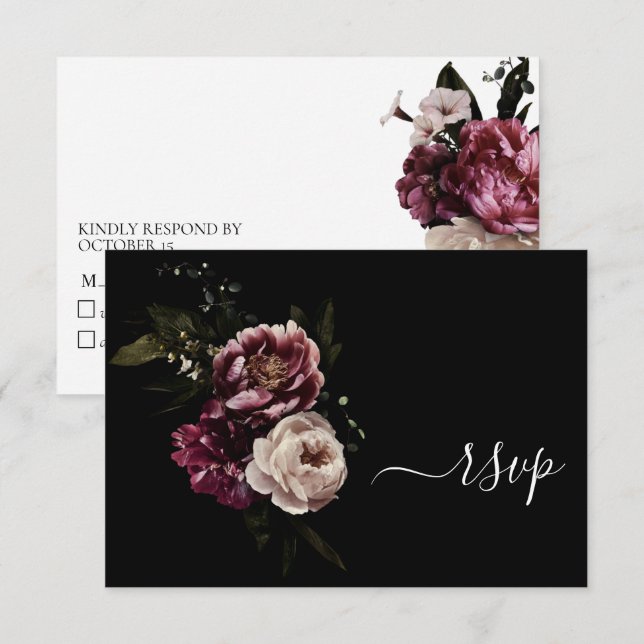Dark Moody Blush Bourgogne Floral Pas de menu Cart (Devant / Derrière)