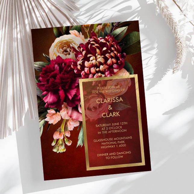 Dark Moody Bold Floral Marsala Faire-part de maria (Créateur téléchargé)