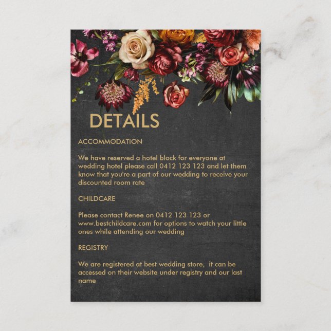 Dark Moody Bold Wild Blume Wedding Begleitkarte (Vorderseite)