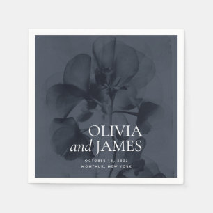 Dark Moody Botanical Dark Blue Wedding Names Serviette