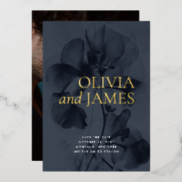 Dark Moody Botanical Wedding Photo Save the Date Folieneinladung