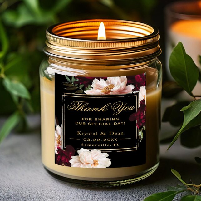 Dark Moody Burgundy Blush Black Floral Wedding Quadratischer Aufkleber (Von Creator hochgeladen)