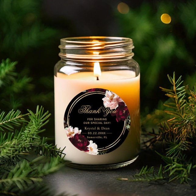 Dark Moody Burgundy Blush Black Floral Wedding Runder Aufkleber (Von Creator hochgeladen)