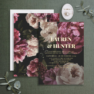 Dark Moody Burgundy Blush Botanical Wedding Gold Folieneinladung