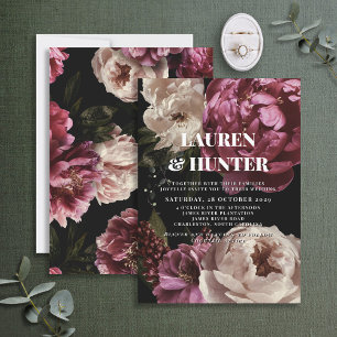 Dark Moody Burgundy Blush Botanische Hochzeit der  Einladung
