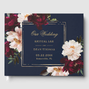 Dark Moody Burgundy Blush Navy Blue Floral Wedding Gästebuch