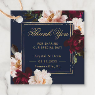 Dark Moody Burgundy Blush Navy Blue Floral Wedding Geschenkanhänger